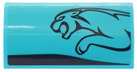 LEGO part Slope, Curved 2 x 4 x 2/3 with Bottom Tubes with Black Stripe and Leaping Jaguar on Medium Azure Background Pattern Model Left Side (Sticker) - Set 76898 88930pb127L