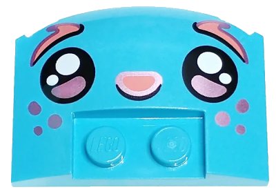 LEGO onderdeel Wedge 3 x 4 x 2/3 Triple Curved with Coral and Metallic Pink Eyebrows, Freckles and Nose, Black and White Eyes Pattern (Bunchu) (93604pb017)