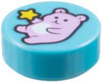 LEGO part Tile, Round 1 x 1 with Bright Pink Teddy Bear, Yellow Star Pattern 98138pb454