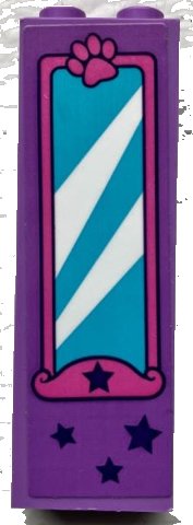 LEGO part Brick 1 x 2 x 5 with Mirror, Dark Pink Frame and Paw Print, Dark Purple Stars Pattern (Sticker) - Set 41691 (2454pb235)