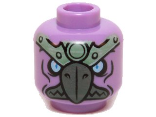 LEGO part Minifigure, Head Alien Chima Vulture with Dark Bluish Gray Beak, Bright Light Blue Eyes, and Sand Green Headpiece Pattern (3626pb1163)