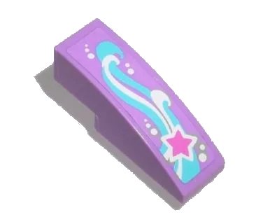 LEGO onderdeel Slope, Curved 3 x 1 with Magenta, White and Medium Azure Shooting Star Pattern Model Left Side (Sticker) - Set 41015 (50950pb100l)