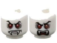 LEGO part Minifigure, Head Dual Sided Alien Vampire Black Eyebrows, Red Eyes, Dark Bluish Gray Eye Shadow, Scowl / Open Mouth with Fangs and Tongue Pattern 3626pb0757