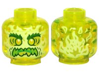 LEGO onderdeel Minifigure, Head Alien Ghost with Yellowish Green Face, Bushy Eyebrows, Angry and Flames in Back Pattern - Hollow Stud 3626pb2449