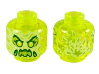 LEGO part Minifigure, Head Alien Ghost with Yellowish Green Face, Slime Mouth, Raised Eyebrows and Flames in Back Pattern - Hollow Stud 3626pb2451