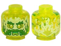 LEGO part Minifigure, Head Alien Ghost with Yellowish Green Face, Beard, Sideburns, Slime Mouth and Flames in Back Pattern - Hollow Stud 3626pb2453