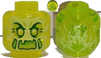LEGO part Minifigure, Head Alien Ghost with Yellowish Green Face, Cheeks, Large Raised Eyebrows, Pointed Eyes and Flames in Back Pattern - Vented Stud 3626pb3333