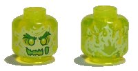 LEGO part Minifigure, Head Alien Ghost with Yellowish Green Face, Bushy Eyebrows, Slime Mouth and Flames in Back Pattern - Vented Stud 3626pb3335