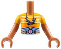 LEGO part Torso Mini Doll Girl Bright Light Orange Striped T-Shirt, Bright Light Blue Skirt Top and Orange Belt with Candy Buckle and Necklace Pattern, Sienna Arms with Hands with Bright Light Orange Short Sleeves FTGpb522c01