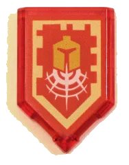 LEGO part Tile, Modified 2 x 3 Pentagonal with Nexo Power Shield Pattern - Commanding Shout 22385pb102