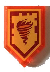 LEGO part Mattonella, Modificata 2 x 3 Pentagonale con Nexo Power Shield Pattern - Fire Tornado 22385pb041