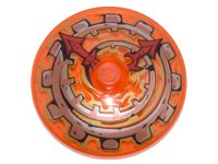 LEGO part Dish 4 x 4 Inverted (Radar) with Solid Stud with Clock Face with Copper and Gold Spiral Gear and Red Hands Pattern 3960pb038