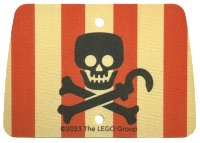 LEGO part Cloth Sail Rectangle with 2 Holes with Red Vertical Stripes, Black Skull and Crossbones with Hook Pattern 103913