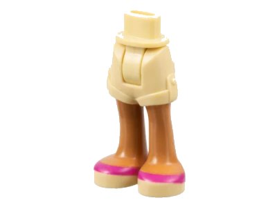 LEGO onderdeel Mini Doll Hips and Shorts with Medium Nougat Legs and Tan Shoes with Magenta Stripes Pattern - Thick Hinge (11202C00PB04)
