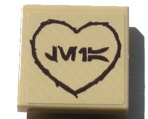 LEGO part Tile, Modified 2 x 2 Inverted with Aurebesh Characters 'LEIA' and Heart Pattern (Sticker) - Set 10236 (11203pb032)