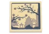 LEGO part Tile, Modified 2 x 2 Inverted with Ink Wash Painting of Temple and Cherry Blossom Trees Pattern (Sticker) - Set 71741 11203pb060