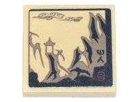 LEGO part Tile, Modified 2 x 2 Inverted with Ink Wash Painting of Temple and Cliffs and Ninjago Logogram 'MR' Pattern (Sticker) - Set 71741 11203pb062