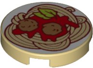 LEGO part Tile, Round 2 x 2 with Bottom Stud Holder with Spaghetti Meatballs Pattern 14769pb274