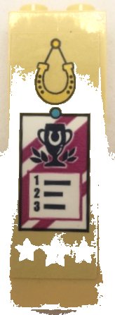 LEGO part Brick 1 x 2 x 5 with Gold Hanging Horseshoe, White Stars and Magenta Results Poster with Black Trophy and Number 1, 2 and 3 Pattern (Sticker) - Set 41367 2454pb248