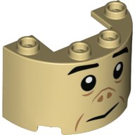 LEGO part Cylinder Half 2 x 4 x 2 with 1 x 2 Cutout with Black Eyebrows, Eyes, and Mouth and Dark Tan Nose and Cheek Lines Pattern (Grawp Face) 24593pb07
