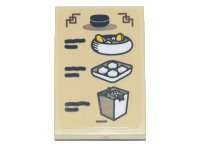 LEGO onderdeel Tile 2 x 3 with Menu, Black Bowl with Lid, Bowl of Soup, Plate of Dim Sum Dumplings, Container of Ramen Pattern (Sticker) - Set 71741 26603pb127