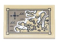LEGO part Tile 2 x 3 with Antique Map with Compass Rose, Temples and Waves Pattern (Sticker) - Set 71741 26603pb132