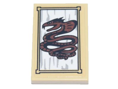 LEGO part Tile 2 x 3 with Framed Picture of Reddish Brown Serpent Dragon (The Great Devourer) Pattern (Sticker) - Set 71741 (26603pb133)