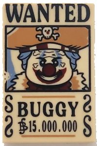LEGO part Tile 2 x 3 with Wanted Poster with Black 'WANTED' 'BUGGY' (Belly) '15.000.000' Pattern 26603pb529