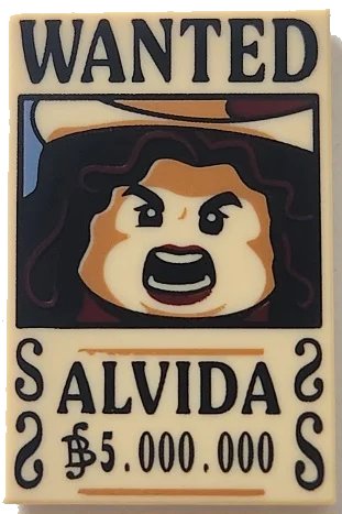 LEGO onderdeel Tile 2 x 3 with Wanted Poster with Black 'WANTED' 'ALVIDA' (Belly) '5.000.000' Pattern (26603pb534)