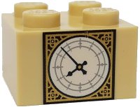 LEGO part Ladrillo 2 x 2 con Patrón de Cara de Reloj Big Ben Dorado y Blanco 3003pb091