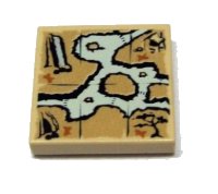 LEGO part Carreau 2 x 2 avec motif carte grotte, arbre, maison, cascade 3068pb0407