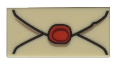 LEGO part Tile 1 x 2 with Envelope with Red Wax Seal and Dark Tan Highlights Pattern (3069pb0730)