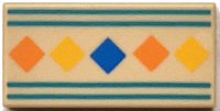 LEGO onderdeel Tile 1 x 2 with Orange, Yellow and Blue Squares and Dark Turquoise Border Lines Pattern 3069pb1314