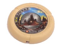 LEGO part Throwing Disk with Throwbot Granite / Slizer Rock 2 Pips, LEGO Technic Logo, and Rock Silhouette Emblem Pattern 32171pb043