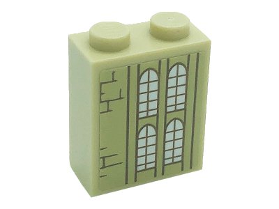 LEGO onderdeel Brick 1 x 2 x 2 with Inside Stud Holder with Windows and Bricks Pattern Model Left Side (Sticker) - Set 71043 (3245cpb180l)