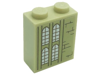 LEGO onderdeel Brick 1 x 2 x 2 with Inside Stud Holder with Windows and Bricks Pattern Model Right Side (Sticker) - Set 71043 (3245cpb180r)