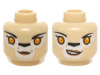 LEGO onderdeel Minifigure, Head Dual Sided Alien Chima Lion Female Bright Light Orange Eyes, Black Nose, Neutral / Crooked Smile Pattern 3626pb1141