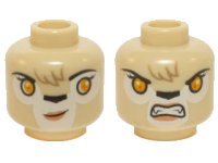 LEGO onderdeel Minifigure, Head Dual Sided Alien Chima Lion Female with Orange Eyes, Black Nose, Forelock, Crooked Smile / Bared Teeth Pattern 3626pb1223