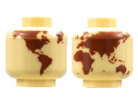 LEGO onderdeel Minifigure, Head without Face with Reddish Brown Globe World Map without Japan and Hawaii Pattern - Hollow Stud 3626pb2842