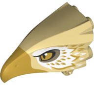 LEGO part Bird Head Jaw Upper with Gold Beak and White and Gold Feathers Pattern (Thunderbird) (38832pb02)