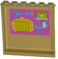 LEGO part Panel 1 x 6 x 5 with Hay, Pitchfork, First Aid Kit, Stethoscope and Brush Pattern on Inside (Sticker) - Set 3188 59349pb066