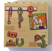 LEGO part Panel 1 x 6 x 5 with Stable Wall with Ladybug, Lead Ropes, Brush, Horseshoe, Picture, and Ribbon Pattern 59349pb152