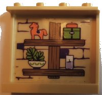 LEGO part Panel 1 x 4 x 3 with Side Supports - Hollow Studs with Wooden Shelves with Toy and Pot Pattern (Sticker) - Set 41369 60581pb192