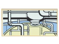 LEGO part Tile 2 x 4 with Pipes and Fittings, Medium Blue and Bright Light Yellow Round Hatch Pattern 87079pb0355