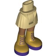 LEGO onderdeel Mini Doll Hips and Skirt, Medium Nougat Legs and Long Gold Boots with Dark Purple Laces and Soles Pattern - Thick Hinge 92252c00pb035