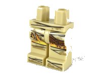 LEGO part Hips and Legs with Mummy Wrappings, Dark Tan Dirt, Yellow and Orange Flames Pattern 970c00pb0974