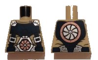 LEGO part Torso Dark Blue Harness with Silver Buckles, Copper Turbine on Front, Silver Turbine on Back Pattern 973pb2008