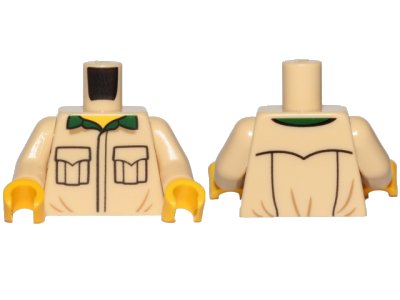 LEGO part Torso Shirt with Black Outlined Pockets and Dark Green Collar Pattern / Tan Arms / Yellow Hands (973pb3167c01)