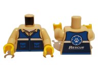LEGO part Torso Blue and Dark Blue Vest with Pockets and White Stripe over Shirt with Collar, Undershirt, Paw Print Logo and 'RESCUE' on Back Pattern / Tan Arms / Yellow Hands 973pb4291c01