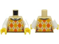 LEGO part Torso Female Knit Argyle Sweater Vest with Bright Light Orange and Orange Diamonds over White Shirt Pattern / White Arms / Yellow Hands 973pb4858c01